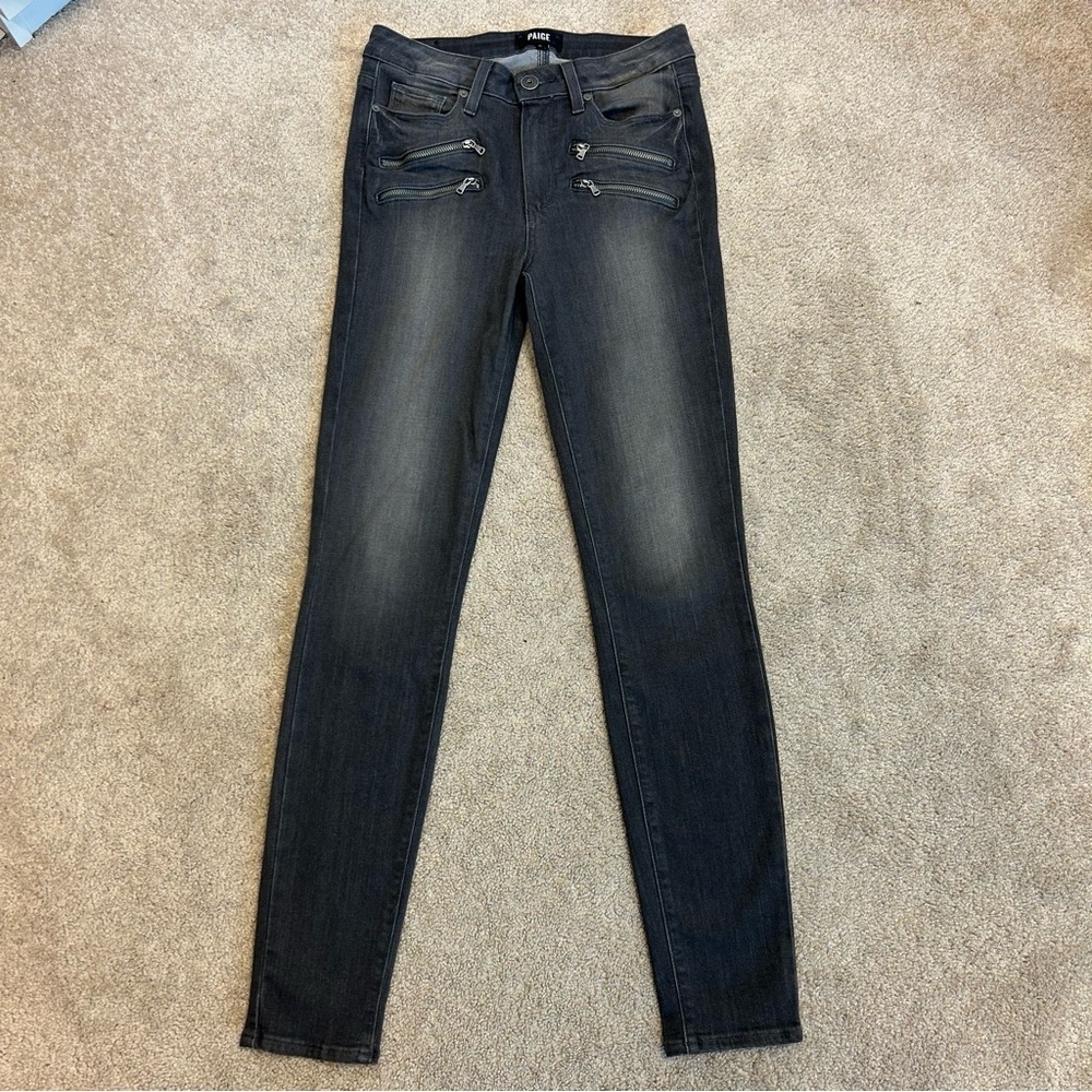 PAIGE Edgemont Ultra Skinny Jeans in Summit Grey No Whiskers Sz 27 zipper detail